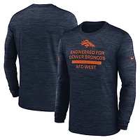 T-shirt Nike bleu marine Denver Broncos Sideline Velocity Performance à manches longues pour homme