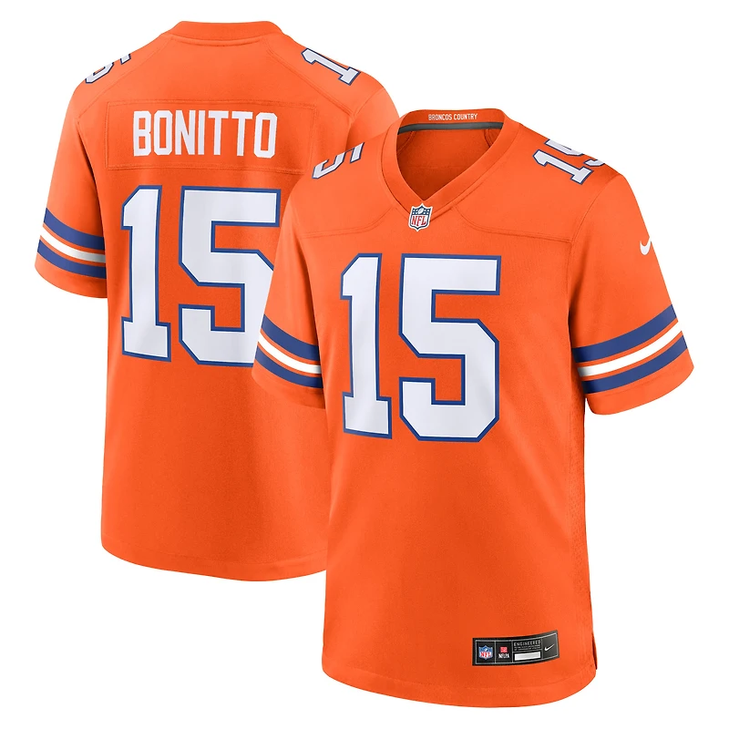 Maillot Nike Nik Bonitto orange pour homme des Denver Broncos, collection alternative 2 Mile High, rétro de 1977