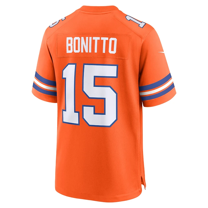 Maillot Nike Nik Bonitto orange pour homme des Denver Broncos, collection alternative 2 Mile High, rétro de 1977