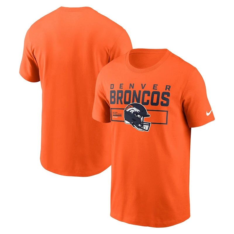 T-shirt Nike orange Denver Broncos Primetime pour homme avec casque essentiel