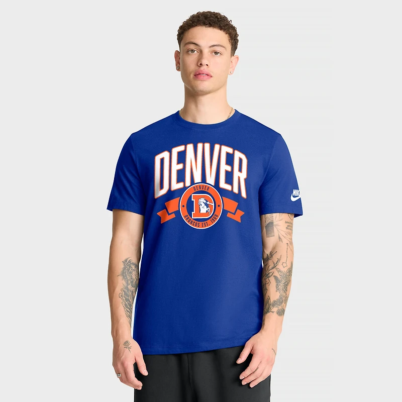 T-shirt Nike Royal Denver Broncos Rewind pour homme, coupe avant et arrière, essentiel