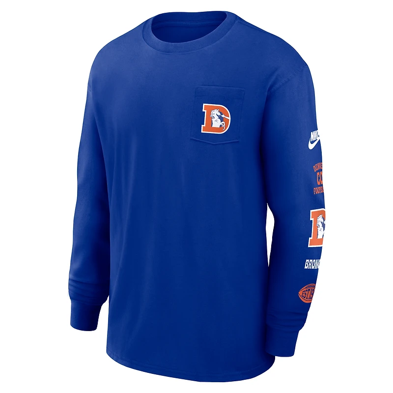 T-shirt à manches longues Nike Royal Denver Broncos Rewind Heavy Max90 pour homme