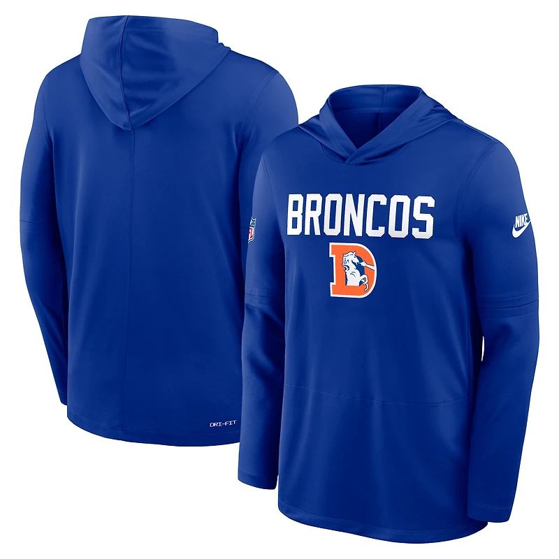 Men's Nike Royal Denver Broncos Sideline Pass Accuracy Dri-FIT Long Sleeve Hoodie T-Shirt