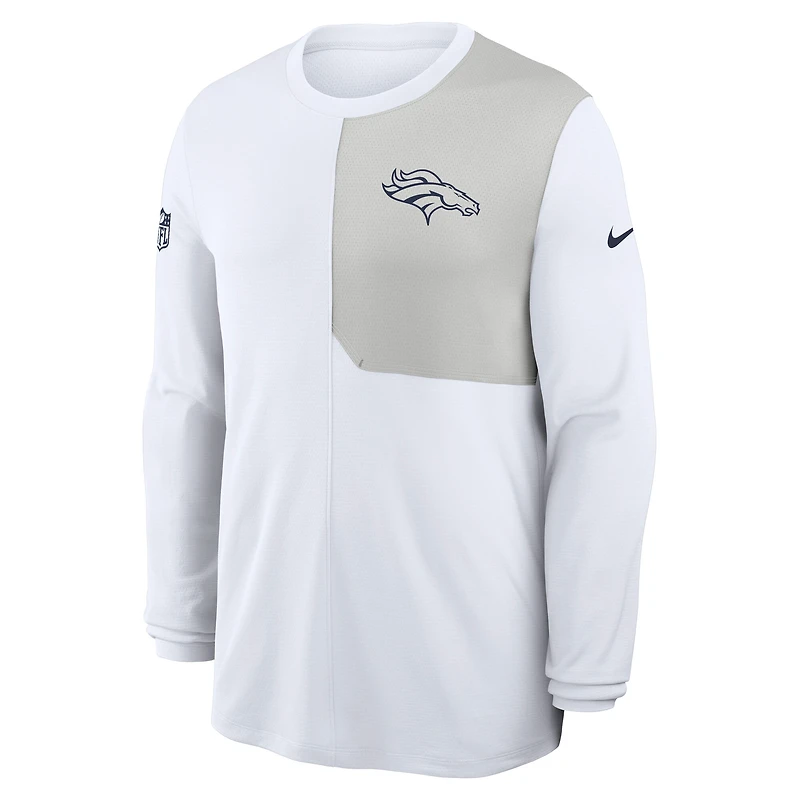 Maillot Nike blanc à manches longues Denver Broncos Sideline Coach UV Dri-FIT pour homme