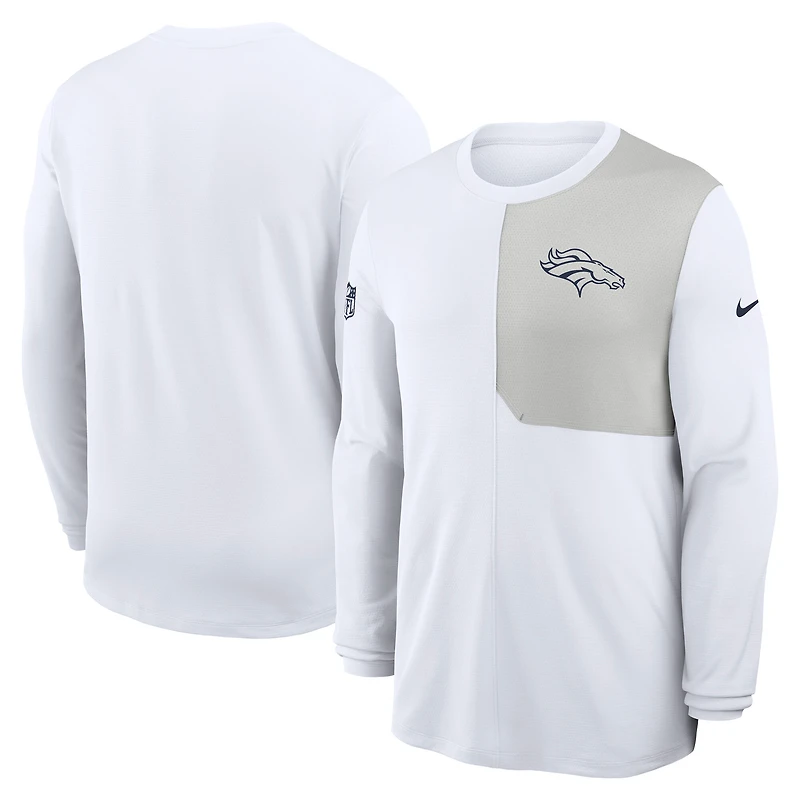 Maillot Nike blanc à manches longues Denver Broncos Sideline Coach UV Dri-FIT pour homme