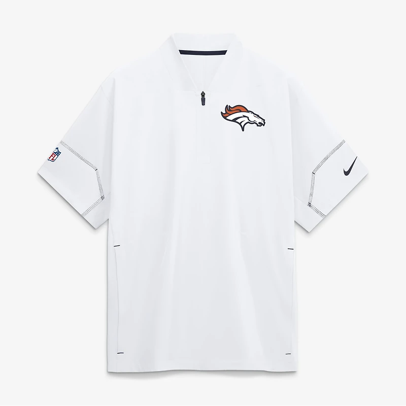 Men's Nike White Denver Broncos Sideline Short Sleeve Quarter-Zip Coaches Jacket
