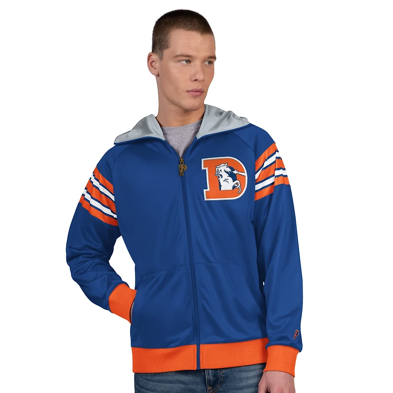 Men's Pro Player Royal/Orange Denver Broncos Retro Helmet Full-Zip Hooded Track Jacket