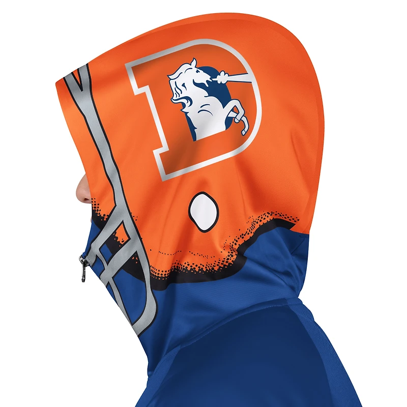 Veste de survêtement à capuche entièrement zippée Pro Player pour homme, bleu royal/orange, motif rétro des Denver Broncos