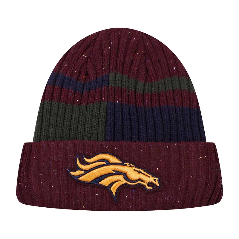 Bonnet en tricot moucheté à revers Denver Broncos Pro Standard bordeaux pour hommes