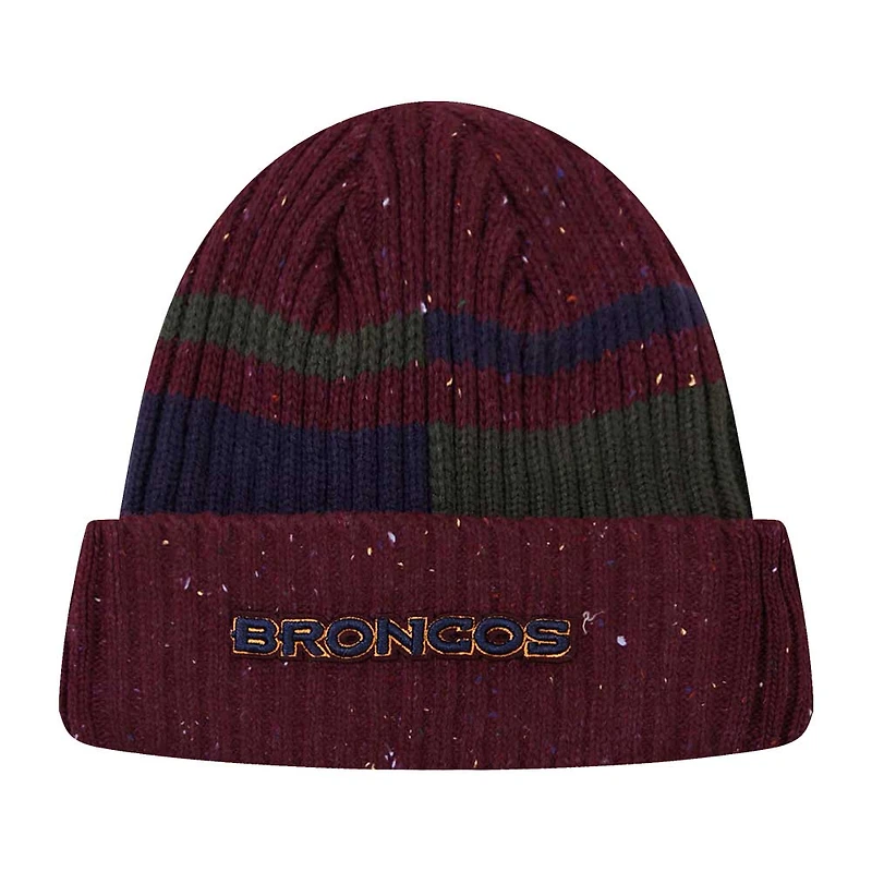 Bonnet en tricot moucheté à revers Denver Broncos Pro Standard bordeaux pour hommes