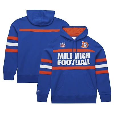 Men's  Royal Denver Broncos Vintage Logo Head Coach Fleece Pullover Hoodie