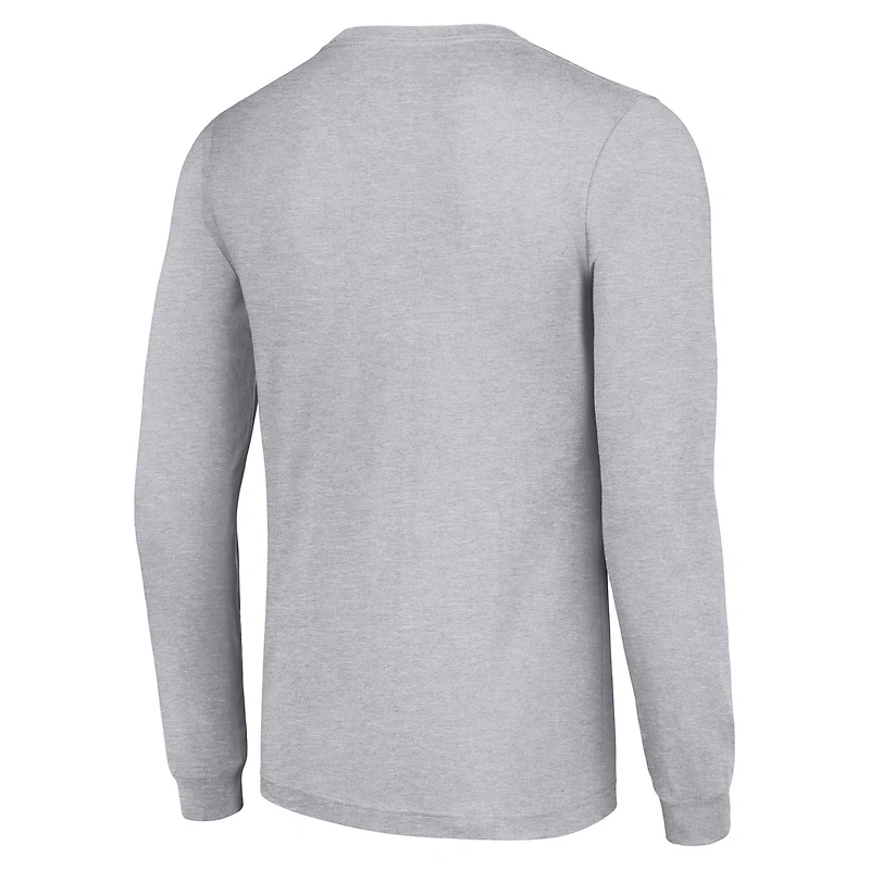 T-shirt chiné à manches longues pour homme, gris chiné, avec logo demi-casque des Denver Broncos