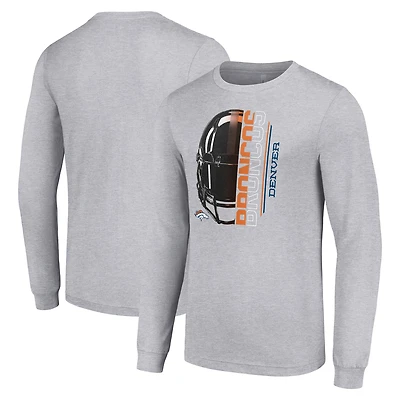 T-shirt chiné à manches longues pour homme, gris chiné, avec logo demi-casque des Denver Broncos