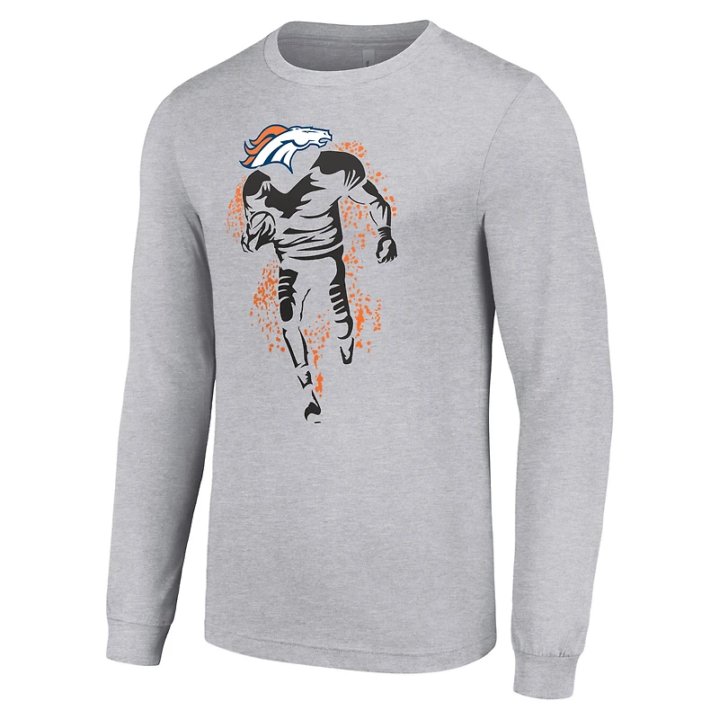 T-shirt à manches longues gris chiné pour homme avec logo des Broncos de Denver