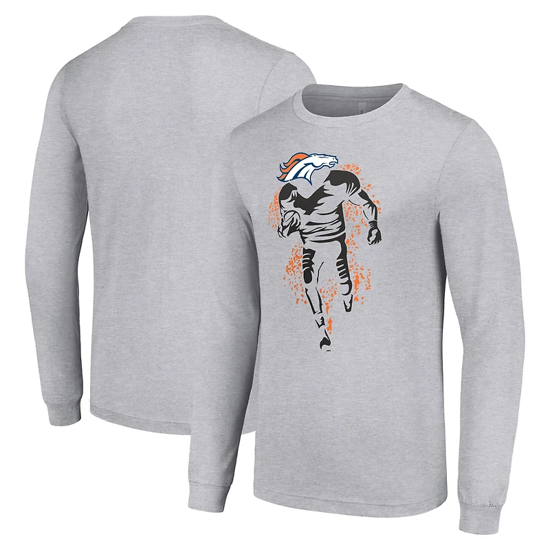 T-shirt à manches longues gris chiné pour homme avec logo des Broncos de Denver