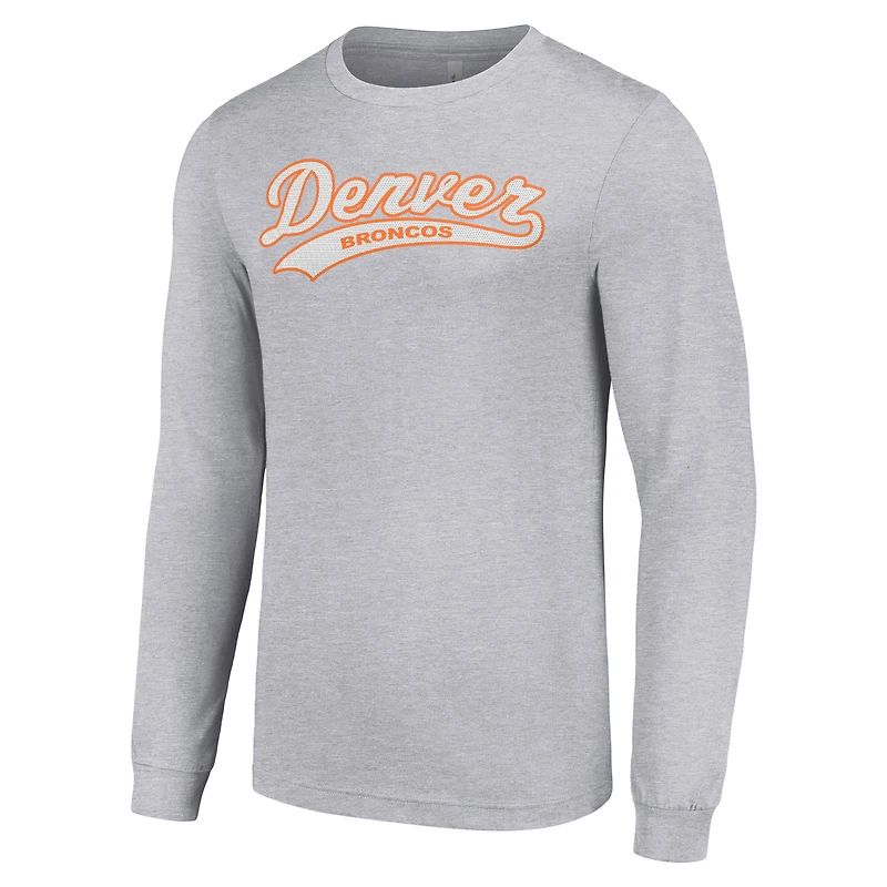T-shirt à manches longues gris chiné pour homme, motif Tailsweep des Denver Broncos