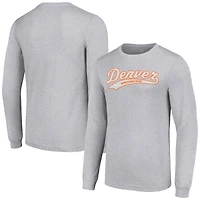 T-shirt à manches longues gris chiné pour homme, motif Tailsweep des Denver Broncos