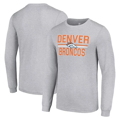 T-shirt à manches longues gris chiné pour homme, motif équipe des Denver Broncos, avec imprimé graphique en maille