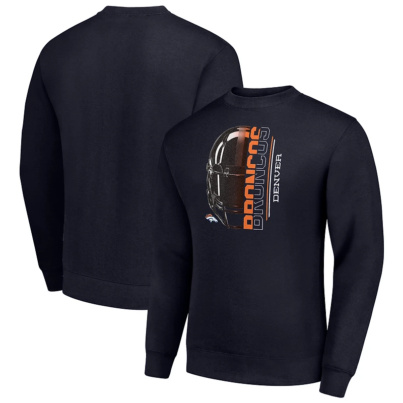 Sweat-shirt en polaire tri-blend bleu marine pour homme, motif demi-casque des Denver Broncos