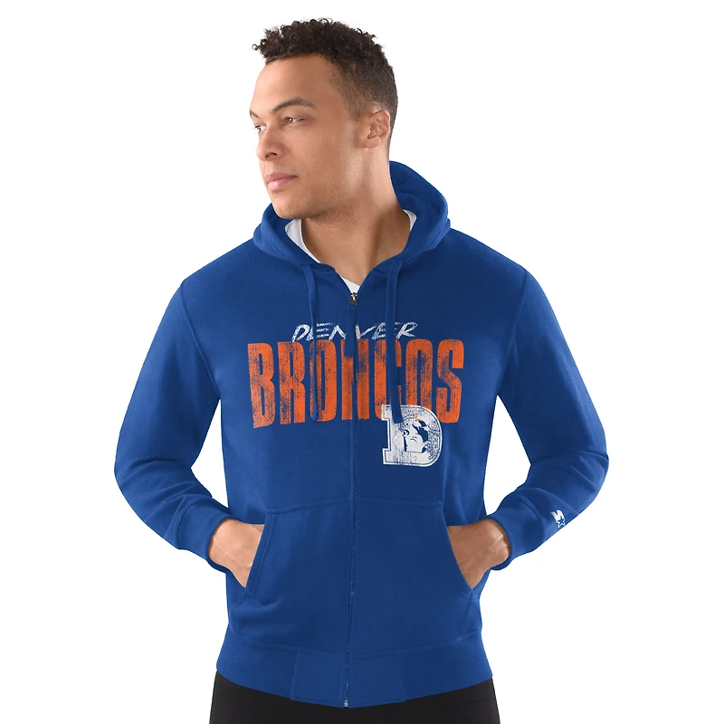 Sweat à capuche zippé classique vieilli pour homme Starter Royal Denver Broncos