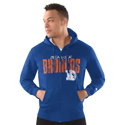 Sweat à capuche zippé classique vieilli pour homme Starter Royal Denver Broncos
