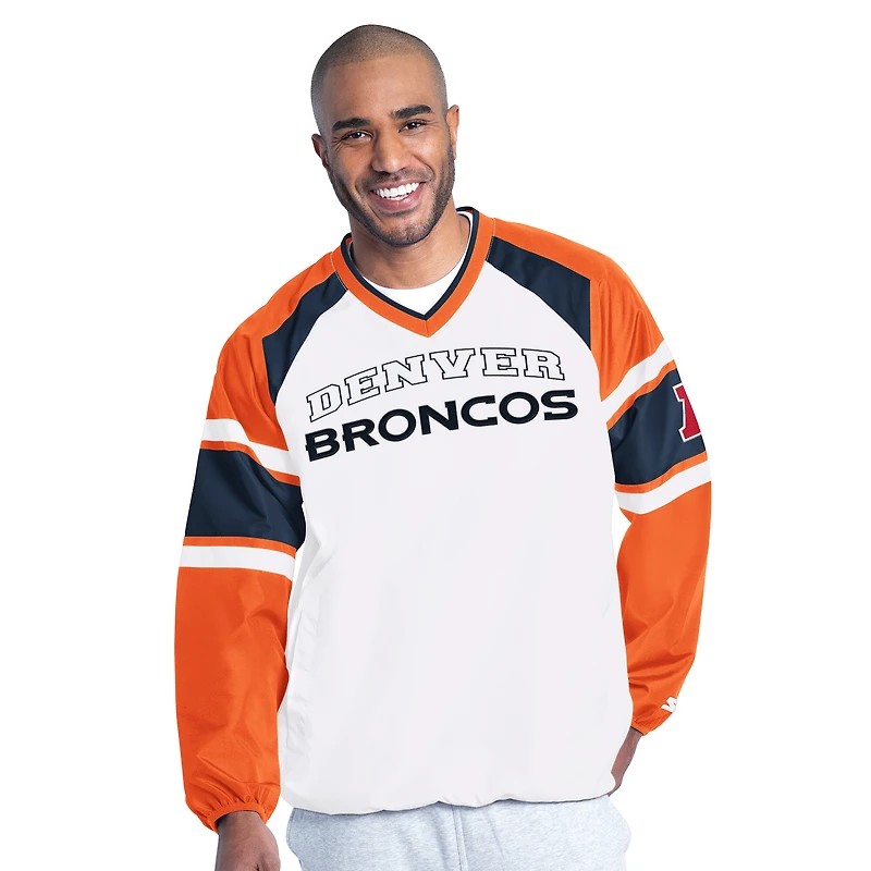 Men's Starter White Denver Broncos Infield Play Raglan Pullover Jacket