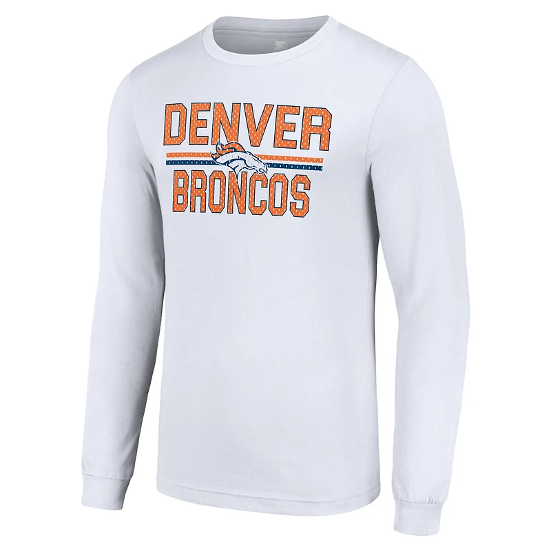 T-shirt à manches longues blanc imprimé graphique de l'équipe des Denver Broncos pour homme