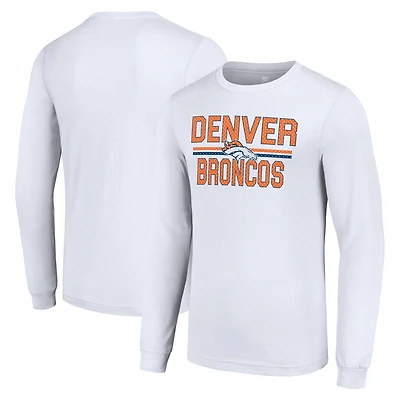 T-shirt à manches longues blanc imprimé graphique de l'équipe des Denver Broncos pour homme
