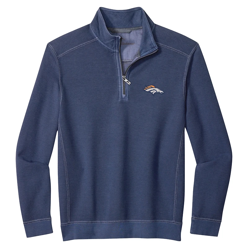 Pull Tommy Bahama bleu marine Denver Broncos Sport Tobago à demi-zip pour homme