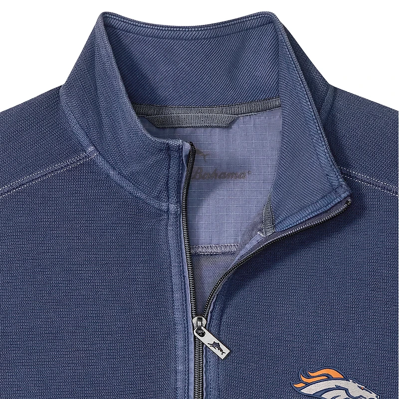 Pull Tommy Bahama bleu marine Denver Broncos Sport Tobago à demi-zip pour homme