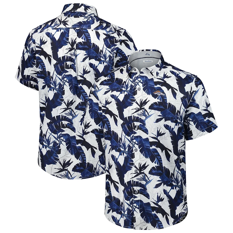 Chemise boutonnée Tommy Bahama bleu marine Denver Broncos Sunnyvale Blooms Camp pour homme
