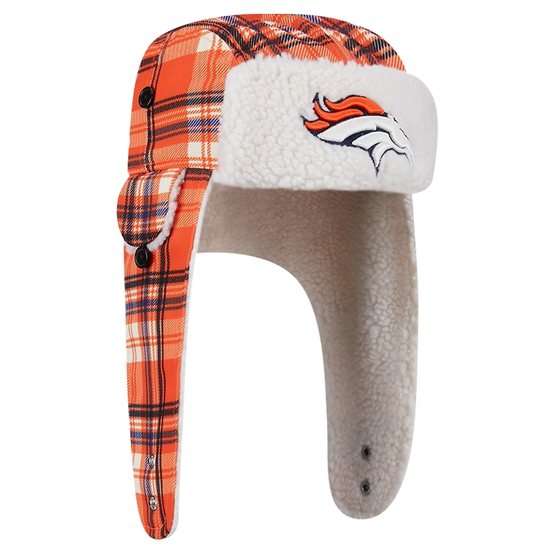 New Era Orange Denver Broncos Sideline Plaid Sherpa Trapper Hat