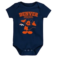 Newborn & Infant Orange/Navy/Gray Denver Broncos Three-Piece Disney Game Time Bodysuit Set