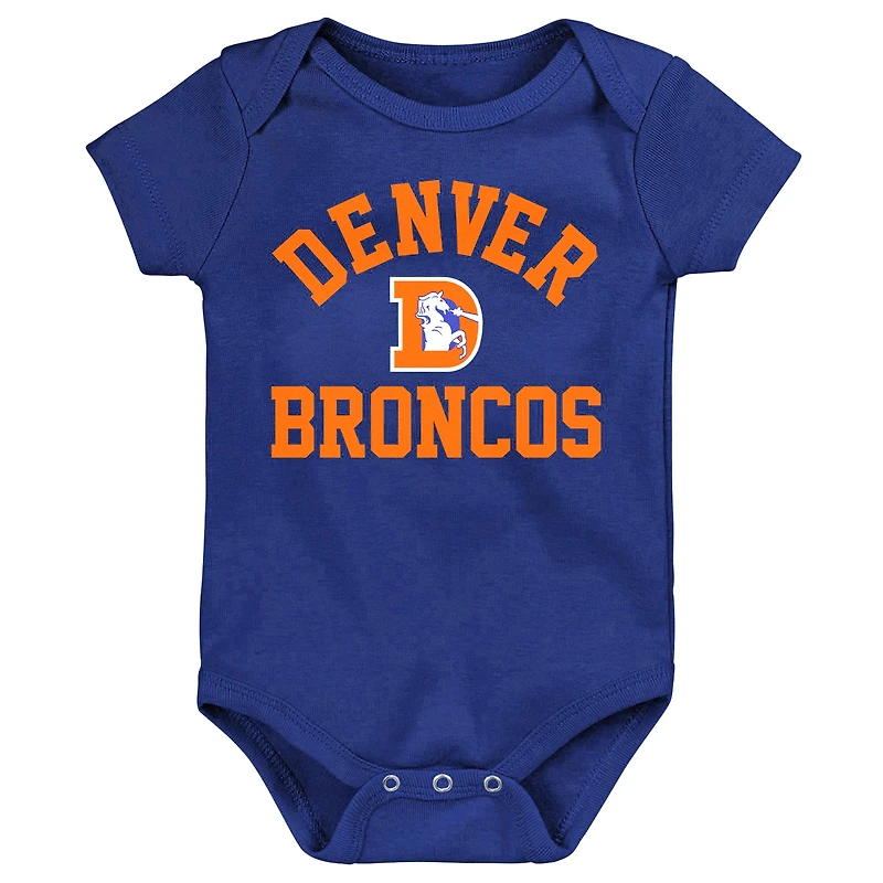 Newborn & Infant Orange/Navy/Heather Gray Denver Broncos Three-Pack Eat, Sleep Drool Retro Bodysuit Set