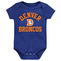 Newborn & Infant Orange/Navy/Heather Gray Denver Broncos Three-Pack Eat, Sleep Drool Retro Bodysuit Set