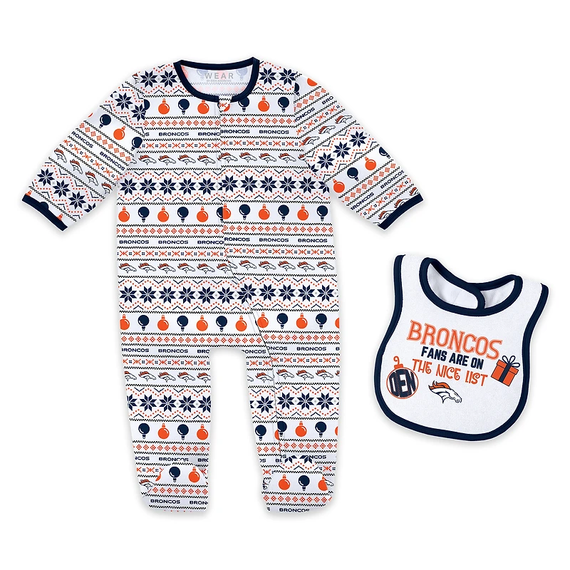 Newborn & Infant WEAR by Erin Andrews Denver Broncos Allover Print Full-Zip Sleeper Bib Set