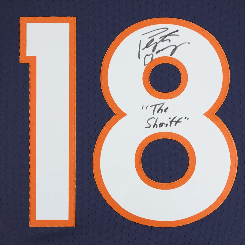 Maillot bleu marine Mitchell & Ness Legacy 2015 dédicacé par Peyton Manning des Denver Broncos avec inscription « The Sheriff »