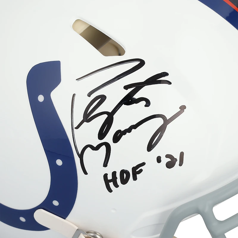 Casque Riddell Split Speed ​​authentique dédicacé par Peyton Manning et les Denver Broncos avec inscription « HOF 21 »