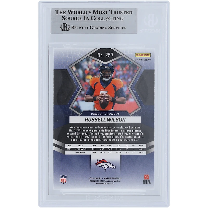 Russell Wilson Denver Broncos Autographed 2022 Panini Mosaic Pink Camo #257 Beckett Fanatics Witnessed Authenticated Card