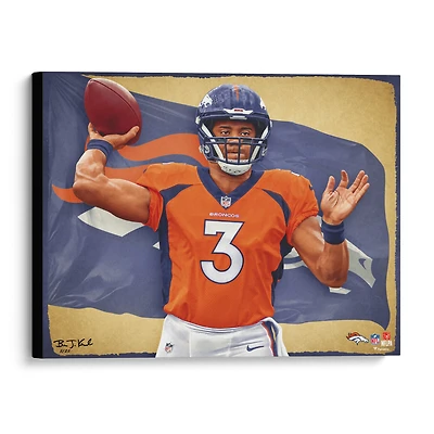 Impression giclée sur toile tendue de Russell Wilson Denver Broncos 20" x 24" - Conçue et signée par l'artiste Brian Konnick - Édition limitée à 25 exemplaires