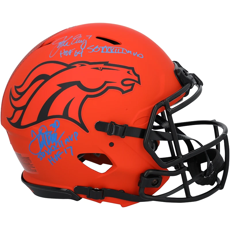 Terrell Davis & John Elway Denver Broncos Autographed Riddell Rave Speed Authentic Helmet with Multiple Signatures - Signed in Blue Ink