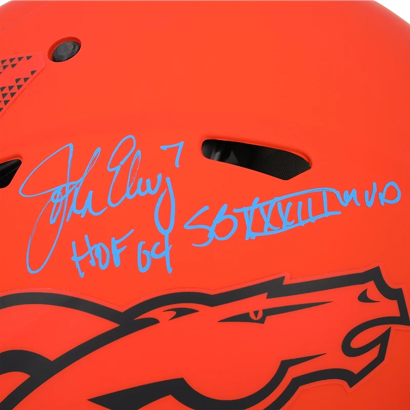 Casque Riddell Rave Speed ​​Authentic des Broncos de Denver, autographié par Terrell Davis et John Elway, avec plusieurs signatures - Signé à l'encre bleue