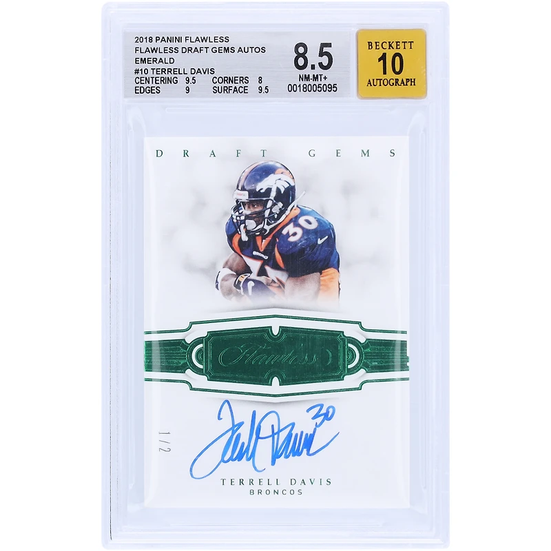Terrell Davis Denver Broncos Autographed 2018 Panini Flawless Draft Gems Emerald #DG-TD #1/2 BGS Authenticated 8.5/10 Card - 9.5,8,9,9.5 Subgrades