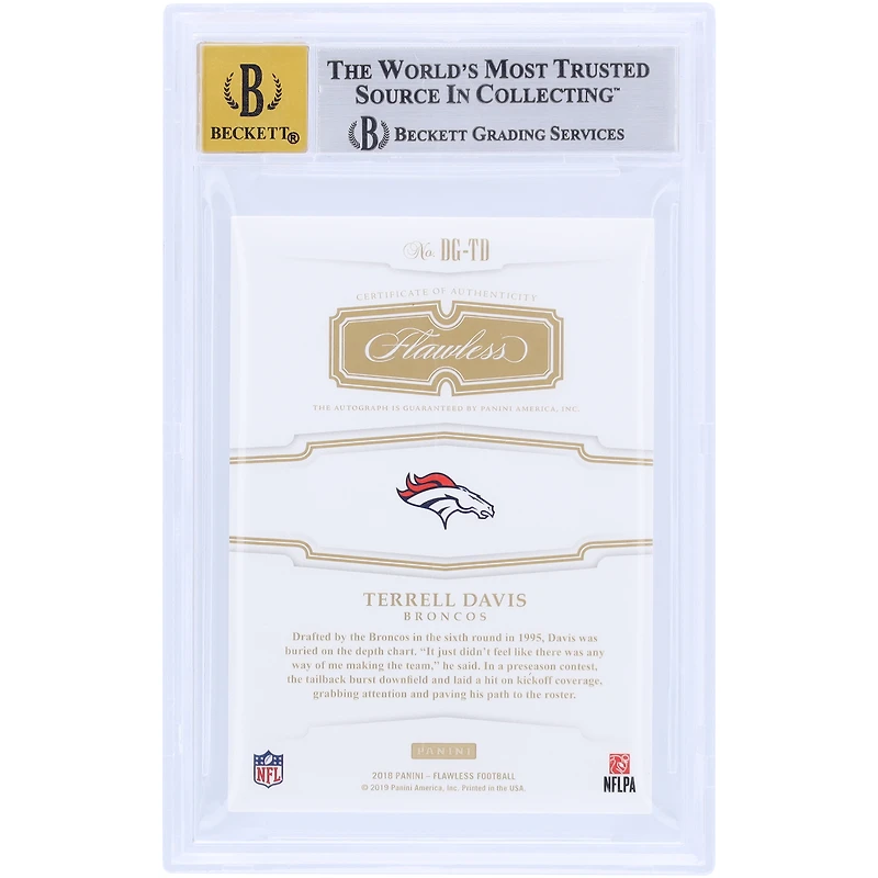 Terrell Davis Denver Broncos Autographié 2018 Panini Flawless Draft Gems Ruby #DG-TD #3/4 BGS Authentifié 9/10 Carte - 9.5,9,9,9 Sous-grades