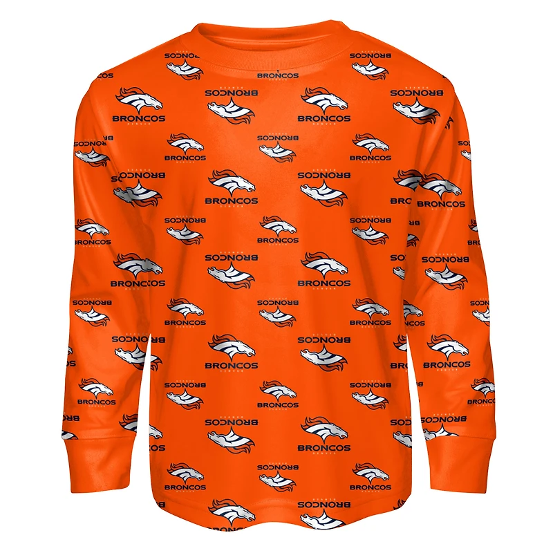 Toddler Outerstuff Orange Denver Broncos All-Over-Print Long Sleeve T-Shirt and Pants Sleep Set