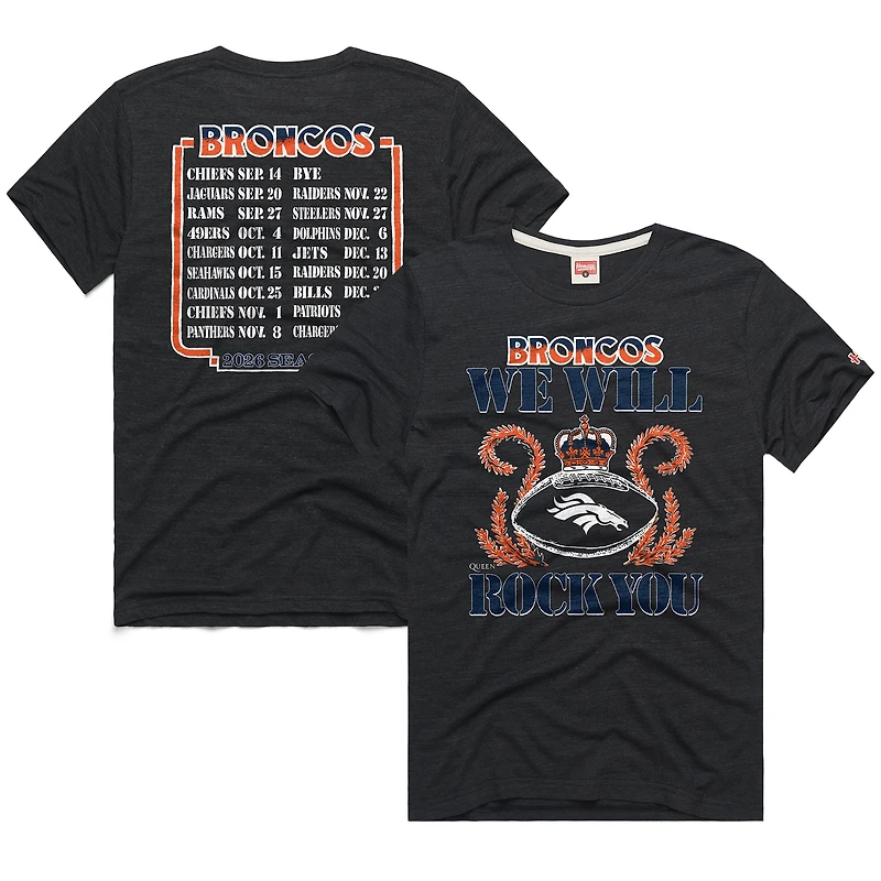 Unisex Homage Charcoal Denver Broncos 2026 NFL Schedule Queen Tri-Blend T-Shirt