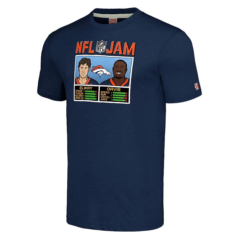 Unisex Homage John Elway & Terrell Davis Navy Denver Broncos NFL Jam Retired Tri-Blend T-Shirt