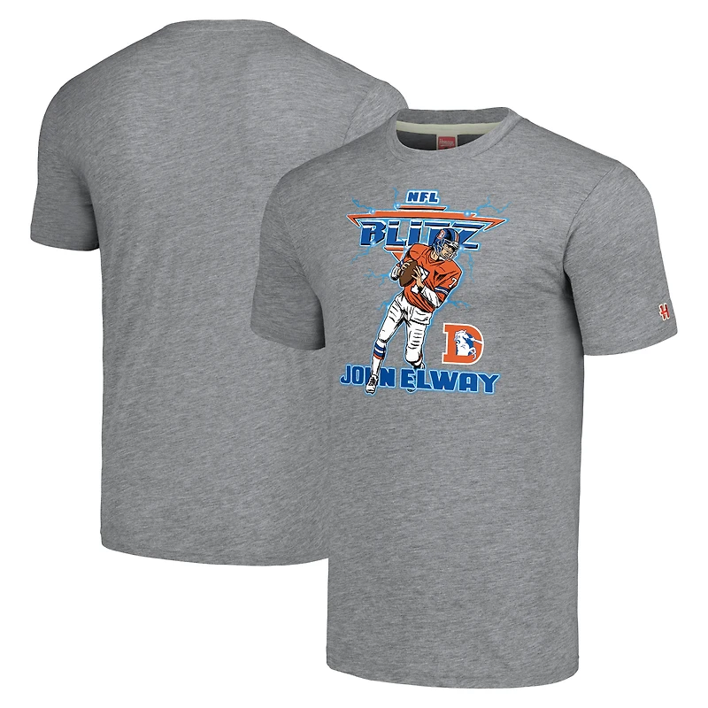 Unisex Homage John Elway Heathered Gray Denver Broncos NFL Blitz Retired Player Tri-Blend T-Shirt