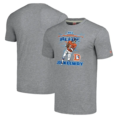 Unisex Homage John Elway Heathered Gray Denver Broncos NFL Blitz Retired Player Tri-Blend T-Shirt