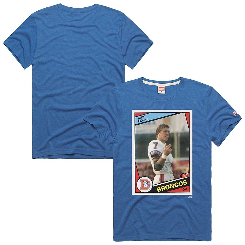 T-shirt unisexe hommage à John Elway, Denver Broncos, NFL Topps Trading Card, mélange de trois matières